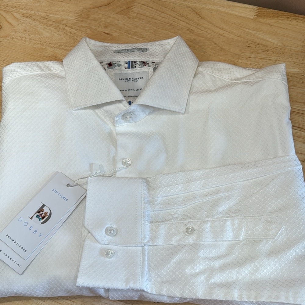 Denim & Flower Structured Long Sleeve Button Down Shirt Mens Size XL White